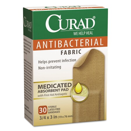 Curad Flex Fabric Antibacterial Bandages, 3/4" x 3", PK30 CUR47255RB